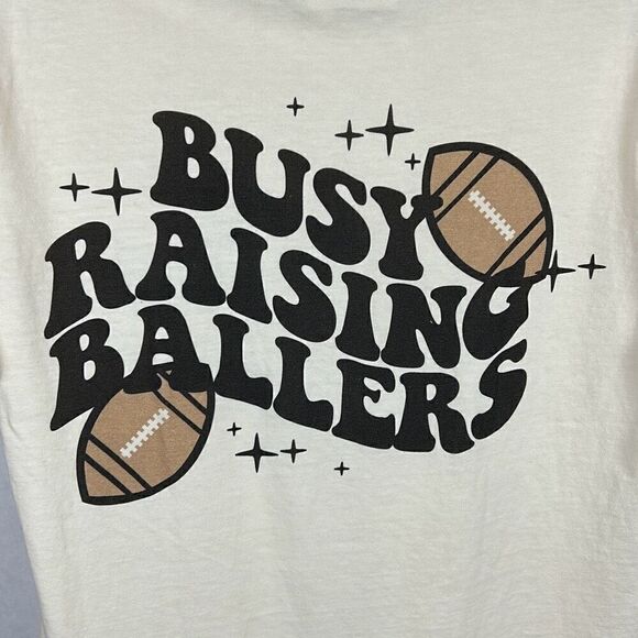 NEW Comfort Colors Football Tshirt Busy Raising Ballers Sz Small Beige Short Sle - Picture 2 of 7